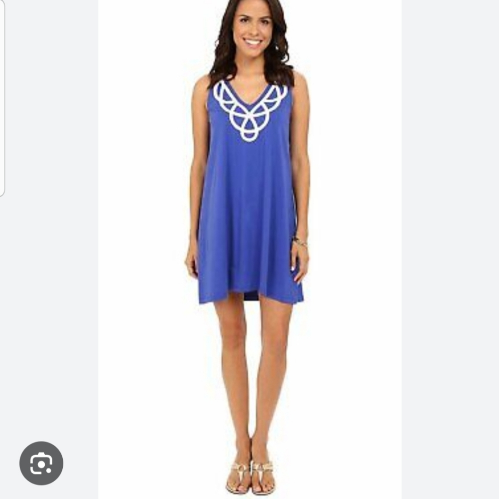 Lilly Pulitzer Blythe Sleeveless Blue White Above The Knee Swing Dress Size L